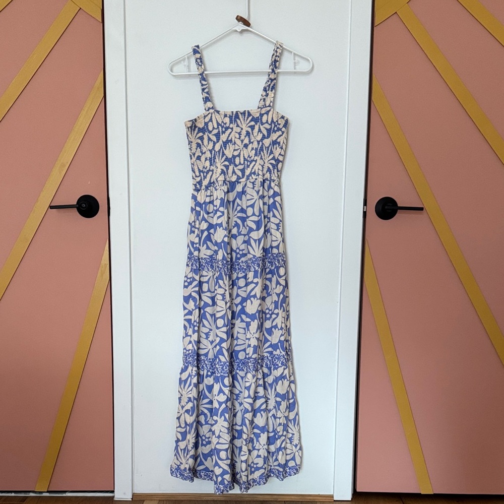 Marine Layer Selene Smocked Maxi Dress in Blue Floral M Medium S/M (fits like S)